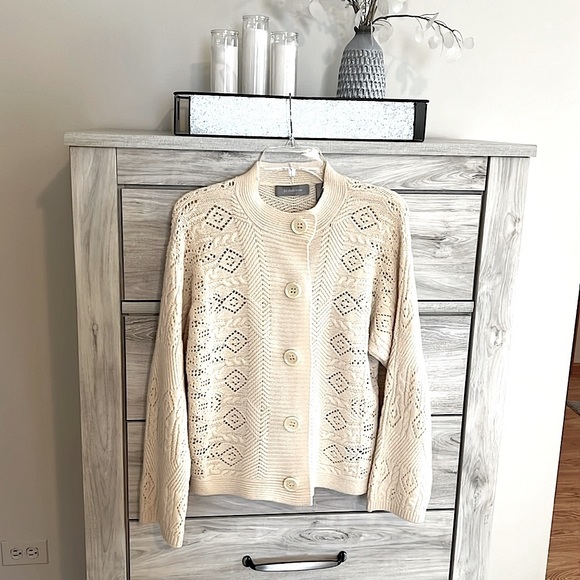Liz Claiborne Sweaters - Liz Claiborne - Beautiful Pointelle Sweater - Lambswool Cardigan - Cream - Small
